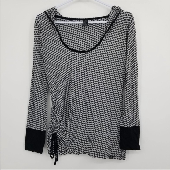 Prana•Hooded Shirt•Vinyasa•Long Sleeved•Black Polka Dot••Sz‎ S - Picture 2 of 7